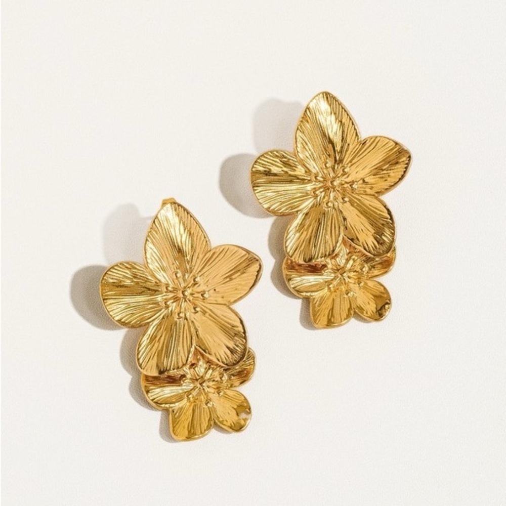 The “Golden Bloom Stack” Statement 18k Gold Earrings | Gold